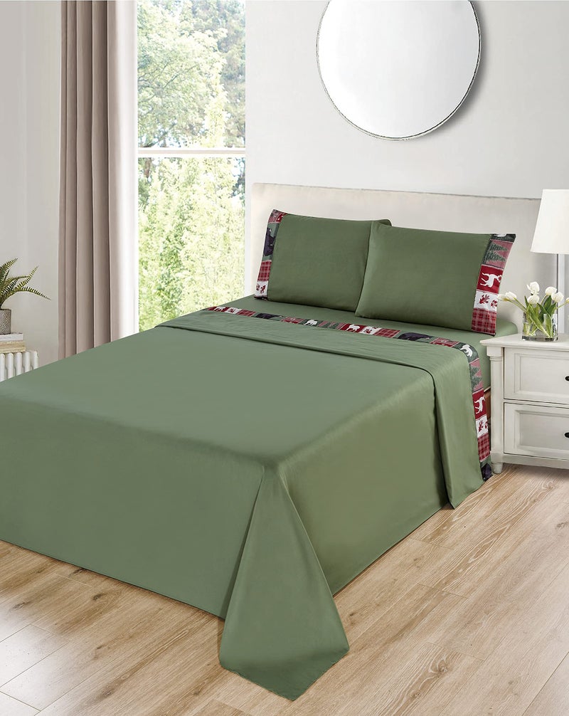Sheets & Beyond Cabin Printed Super Soft Cotton Touch Microfiber 4 Piece Bedroom Sheet Set (King Size, Forest) - Image 3